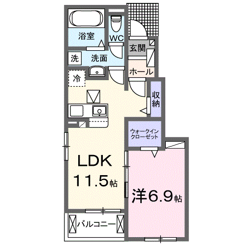 Planta 1LDK de ブローテＡ