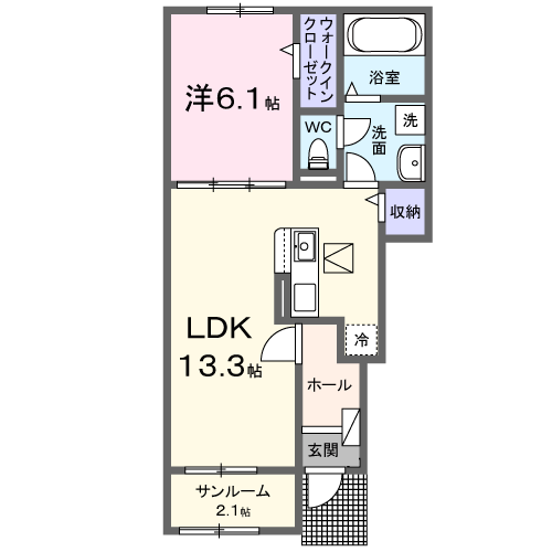 Planta 1LDK de メリリー