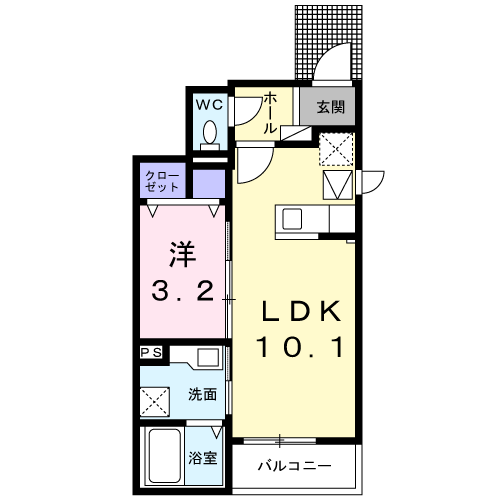 Planta 1LDK de シャン・ド・フルールＮ