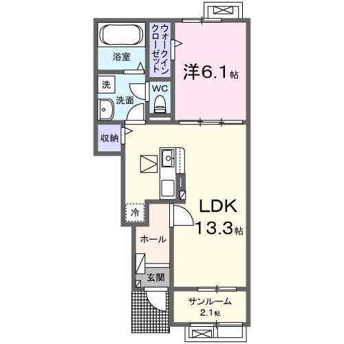 Planta 1LDK de ディセントラ野添　Ⅰ
