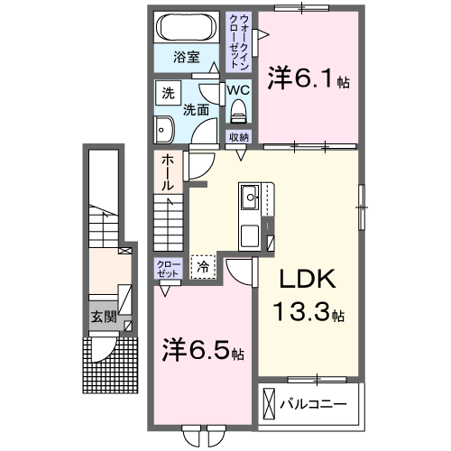 Planta 2LDK de ディセントラ野添　Ⅱ