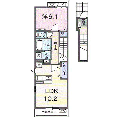 Planta 1LDK de ＬＵＴＡＮ　下戸