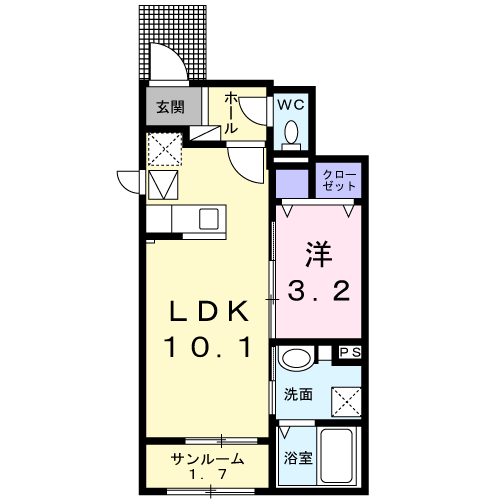 Planta 1LDK de パークサイド針崎　弐番館