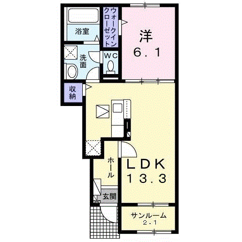 Planta do apartamento 1LDK — ベルメゾンＤＲ