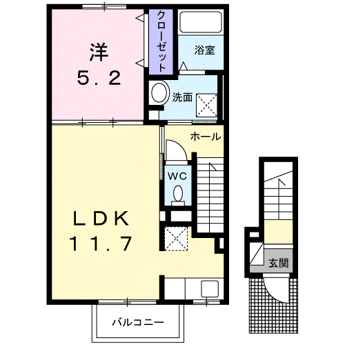 Planta 1LDK de グレイスヴィラ若宮