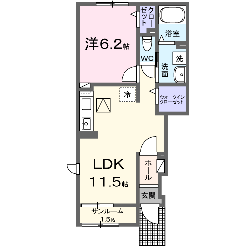 Planta 1LDK de ラフィネ　ジェンテ　Ｖ