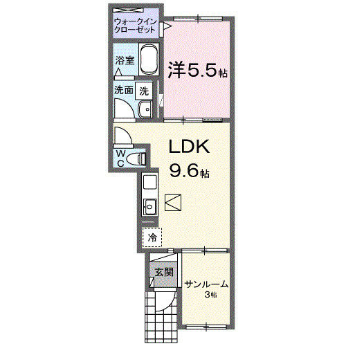 Planta 1LDK de アクティーフ・Ｙ　Ⅰ