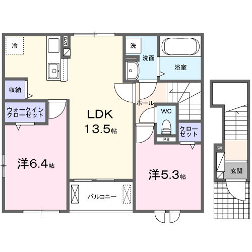 Planta 2LDK de トレ・フィオーレⅢ