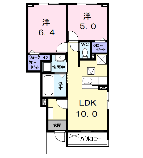 Planta 2LDK de カーサみやびⅧ