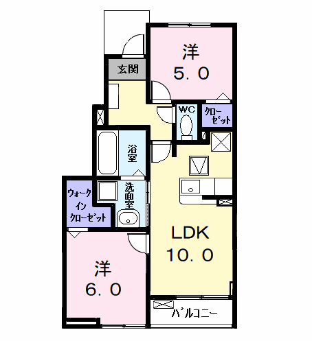 Planta 2LDK de カーサみやびⅦ