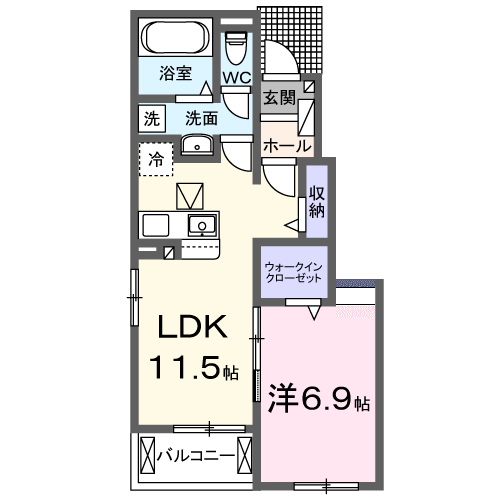 Planta 1LDK de グランツ・マルシバ５