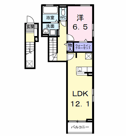 Planta 1LDK de ＰＥＡＮＵＴＳ（ピ－ナッツ）
