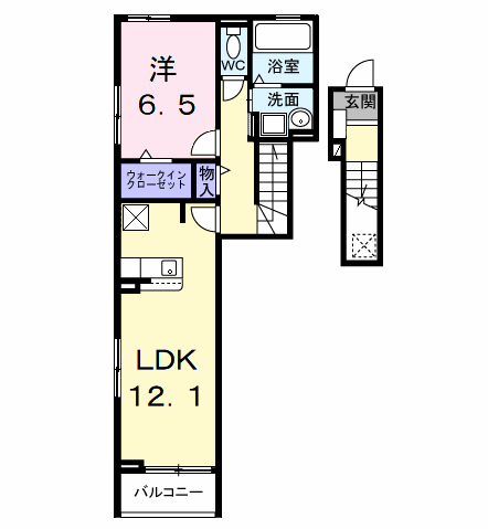 Planta 1LDK de ＰＥＡＮＵＴＳ（ピ－ナッツ）