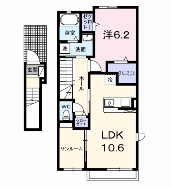 Planta 1LDK de ミナ タウン