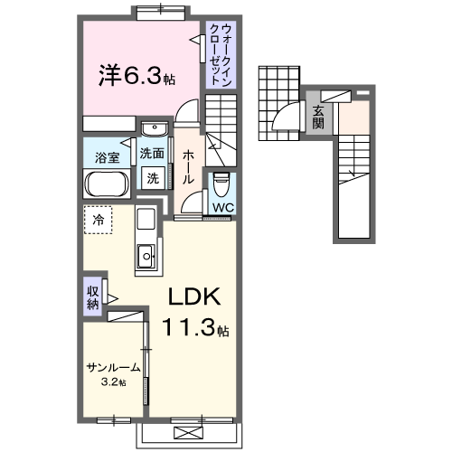 Planta 1LDK de リヴェール響