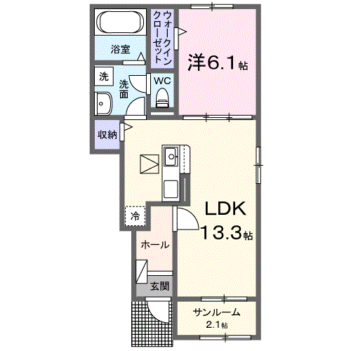 Planta 1LDK de ルフェル雨池Ⅱ