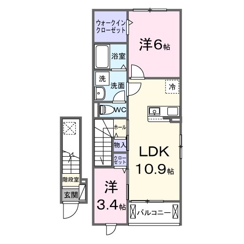 Planta 2LDK de リヴェール　フウキＡ
