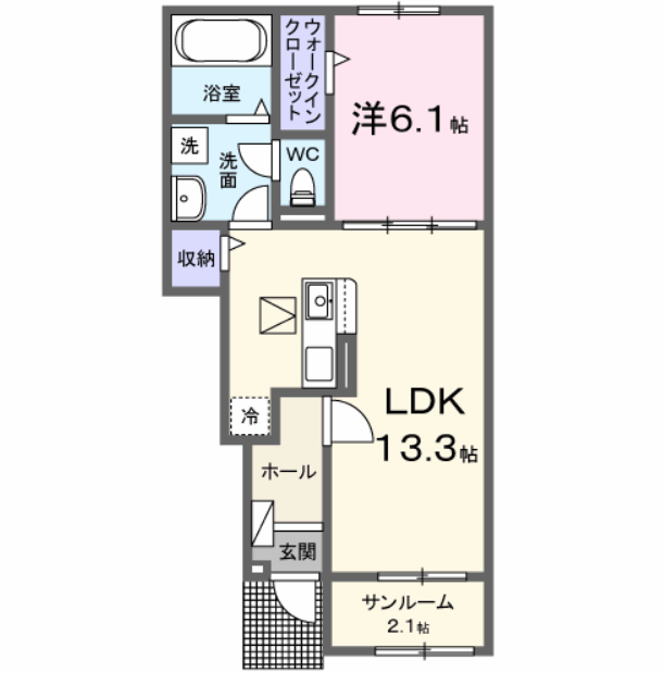 Planta 1LDK de ライズ富木島