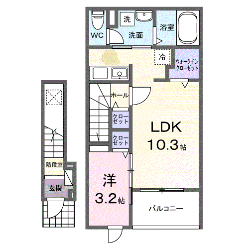 Planta 1LDK de リヴィエール北島