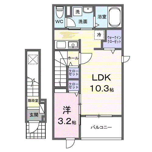 Planta 1LDK de リヴィエール北島