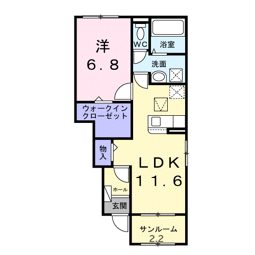 Planta do apartamento 1LDK — リバーサイドＢ