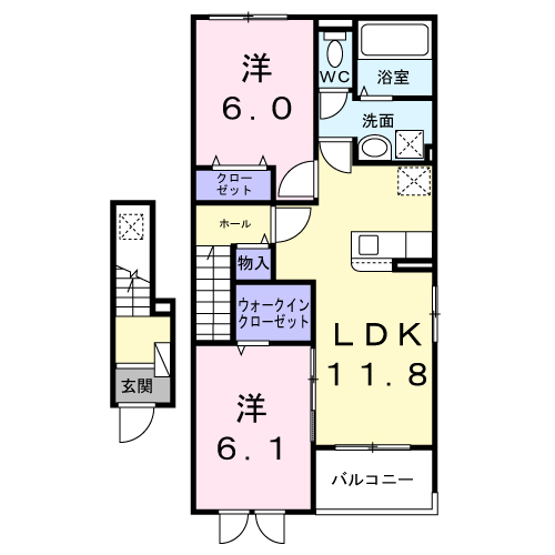 Planta 2LDK de リバーサイドＢ