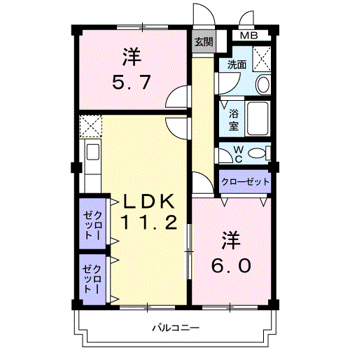 Planta 2LDK de サンシティ小木田