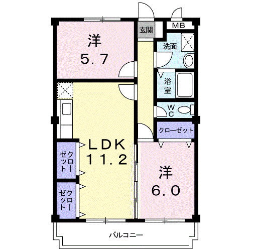 Planta 2LDK de サンシティ小木田