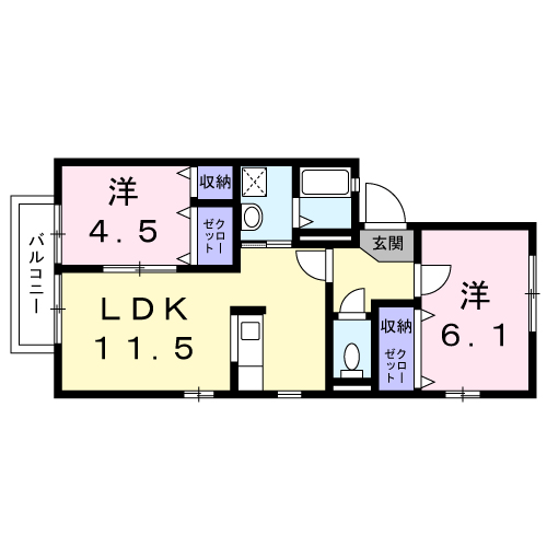 Planta 2LDK de ファミーリオ細木Ａ